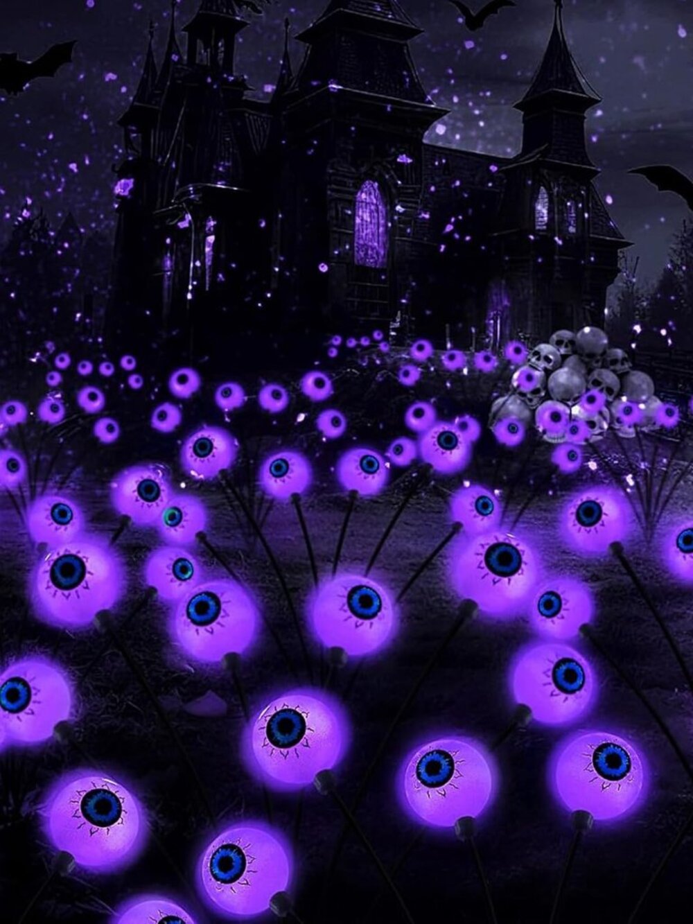 Halloween Outdoor Decorations, 2 Pack 16 LED Eyeball Solar Garden 6 Head Scary